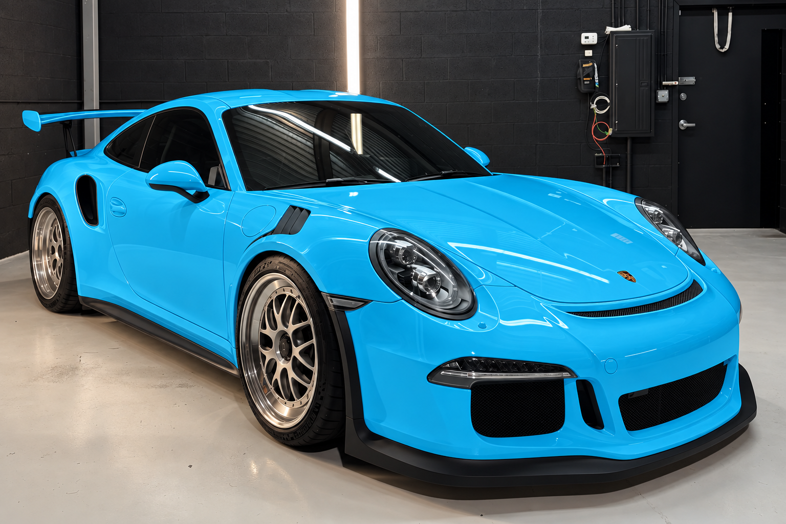 Porsche with full body PPF coverage highlighted in blue